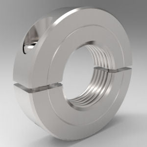 Stainless steel two-piece UNF threaded shaft collar for secure shaft positioning | 1 1/4-12" Stainless Steel (303) UNF Threaded Shaft Collar Two-Piece Clamp High Strength | 3S104F