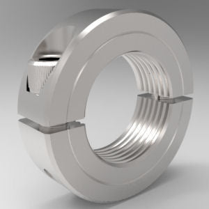 Stainless steel two-piece UNF threaded shaft collar for secure shaft positioning | 1 1/2-12" Stainless Steel (303) UNF Threaded Shaft Collar Two-Piece Clamp - Low Profile | 8S108F