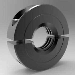 Black oxide steel left-hand ACME threaded shaft collar with two-piece clamp design | 1 1/4-5" Left Hand Steel (Black Oxide) ACME Threaded Shaft Collar - Two-Piece Clamp | 11L104F