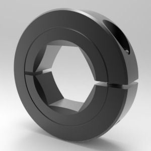 Black oxide steel hexagonal bore shaft collar with secure clamping design | 3/8" Steel (Black Oxide) Hexagonal Bore Shaft Collar - One-Piece Clamp | 12L006 