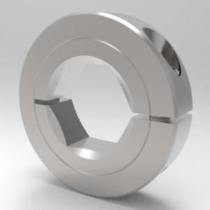 Stainless steel 303 hexagonal bore shaft collar with one-piece clamp design | 7/8" Stainless Steel (303) Hexagonal Bore Shaft Collar - One-Piece Clamp | 12S014