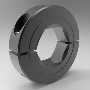 Two-piece clamp shaft collar made from black oxide steel with a 7/16-inch hexagonal bore | 7/16" Steel (Black Oxide) Hexagonal Bore Shaft Collar - Two-Piece Clamp | 13L007