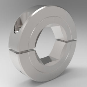 Secure two-piece clamp shaft collar with hexagonal bore for shaft positioning | 5/16" Stainless Steel (303) Hexagonal Bore Shaft Collar - Two-Piece Clamp | 13S005
