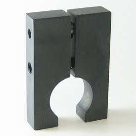 Steel black oxide two-piece clamp rail stop for rail-mounted shafts | 1" Steel (Black Oxide) Rail Stop - Two-Piece Clamp | RMT2L100