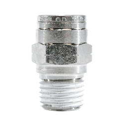 A nickel-plated brass male connector with a push-to-connect mechanism designed for tubing installation - 3/8 x 1/4 Push To Connect Nickel-Plated Male Connector All Metal