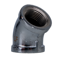 High-quality 1 inch 45° elbow made from lead-free material with a chrome-plated surface, emphasizing its corrosion-resistant coating and smooth threading – 1 Chrome Lead-Free 45 deg Elbow