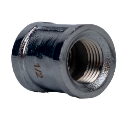 A durable 3/8 inch lead-free coupling with a chrome coating, showcasing its smooth cylindrical body and reliable connection design – 3/8 Chrome Lead-Free Coupling AB 1953