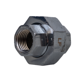 Chrome-plated bronze union fitting with female NPT pipe thread connection on both ends - 1/4 Chrome-Plated Lead-Free Red Bronze Union