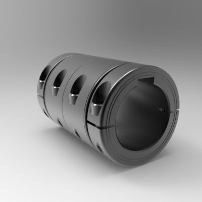Black oxide precision sleeve coupling featuring a two-piece clamp design and keyway | 12mm x 12mm Steel Black Oxide Metric Two-Piece Clamp Precision Sleeve Coupling with Keyway | 5LM012012FKPSC