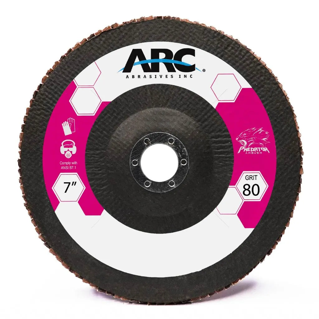 7" x 7/8" Ceramic (80g) - AMBUSH™ Type 27 Fiberglass Flap Abrasive Disc