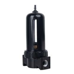 Black cylindrical mechanical component - 3/8 National Pipe Thread Air Line Filter
