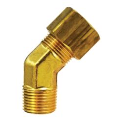 Compression to male NPT pipe thread brass 45-degree elbow fitting - 6945 3/8x 1/4 45 Elbow