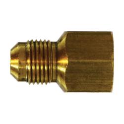 Brass Straight Adapter, features a flare thread and a pipe thread - 1/4 X 3/8 Adapter 45° Flare- Tube to Female Pipe Thread