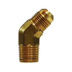 Male 45-degree flared to male NPT pipe thread brass 45-degree elbow fitting - 40945VS 1/2 x 3/8 Male 45° Flared Elbow Brass