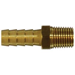 Brass rigid adapter fitting with hose barbed connection to male pipe thread - 3/8 x 1/8 Hose Barb x Male Adapter with Sealant