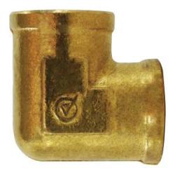Brass 90-degree pipe elbow fitting with female iron pipe thread connections on both ends. - Lead-Free 7100f 1/4 Forged Elbow