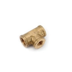 Brass reducing tee fitting, with female iron pipe thread connections on all three ports - Lead-Free 7101r 3/8 x 3/8 x 1/4 Reducing Tee