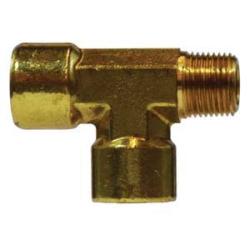 Brass street tee fitting, featuring female iron pipe branch connection and a male iron pipe to female iron pipe run connection. - Lead-Free 7127f 3/8 Forged Street Tee