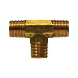 Brass pipe tee fitting, with male iron pipe thread connections on all three ports - Lead-Free 7132f 1/8 Forged Tee