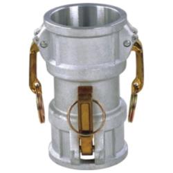 Metal alum spool coupler with a cam and groove, featuring a gold-toned lever and hardware. - 3 x 3 Part D Aluminum Spool Coupler