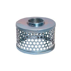 A silver steel round hole strainer, with perforations designed for filtration, showing one threaded connection. - 8 Strainer Round Hole