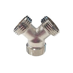 Precision brass Y hose fitting with 3/4 male garden hose connections and nickel plating for safe and easy water line distribution - Brass Y Hose Fitting 3/4 Male Garden Hose Nickel Plate