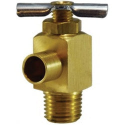 Needle-style drain valve with 3/8-inch inlet and 1/4-inch hose bibb outlet — 3/8 x 1/4 Needle Drain Cock with Hose Bibb