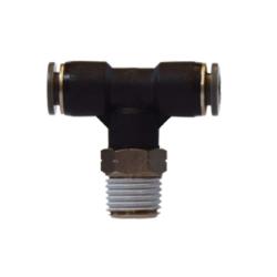 Durable plastic branch tee for fluid and pneumatic line setups — 1/2 x 1/4 Plastic Polypropylene Swivel Branch Tee