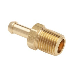 Brass metal hose barb designed for secure and easy hose connections – 1/4 Hose Inner Diameter x 1/4 Male Pipe Thread Single Barb.