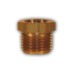 Brass hex bushing, used to reduce thread size in piping or instrumentation systems - 3/4 Male Pipe Thread x 1/2 Female Pipe Thread Lead-Free Hex Bushing