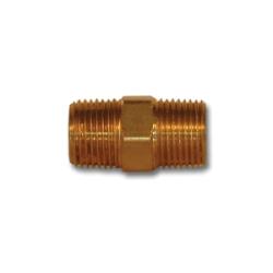 Brass Hex Nipple, used to connect two threaded fittings while providing a hexagonal center section for easy tightening - 1 Male Pipe Thread x 1 Male Pipe Thread Lead-Free Hex Nipple