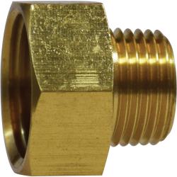 Lead-free garden hose fitting with female hose thread, male pipe thread, and female pipe thread 3/4 Female Hose Thread x 3/4 Male Pipe Thread -1/2 Female Pipe Thread Lead-Free Garden Hose Fitting