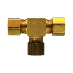 Brass compression tee, featuring compression connections on all three ends - 1/4 Outer Diameter Lead-Free Barstock Compression Tee