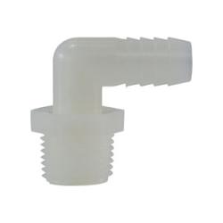 Hose barbed to male IP thread nylon 90-degree elbow fitting - Nylon 1/4 Barb x 1/8 Male Pipe Thread