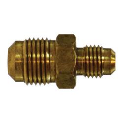 Brass 45-degree flare reducing union, designed to connect and transition between two different sized flared tubes - 1/2 x 3/8 45 Flare Reducing Union- Tube to Tube