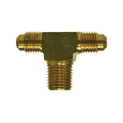 Precision-machined barstock tee fitting — 1/4 x 1/8 Barstock Male Flare x Male Iron Pipe Tee