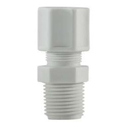 Polypropylene plumbing adapter for compression to MIP connections – 1/2 x 1/2 Compression x Male Iron Pipe Adapter.