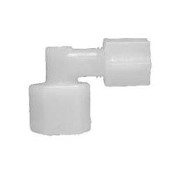 Polypropylene 90-degree elbow fitting with compression connection to female iron pipe thread - 1/4 x 1/4 Compression x Female Iron Pipe Polypropylene Elbow