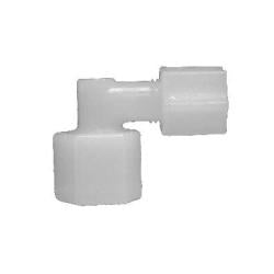 Nylon 90-degree elbow fitting with compression connection to female iron pipe thread - 3/8 x 1/4 Compression x Female Iron Pipe White Nylon Elbow