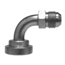 Steel hydraulic 90 degree flange adapter fitting with 1-1/16-12 x 1-1/4 male Joint Industry Council connection for machinery fluid systems - 1-1/16-12X1-1/4 Male Joint Industry Council x Flange PAD 90 Adapter Code 62