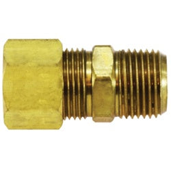 Brass drilled through tank adapter fitting with compression connection to male NPT pipe thread - 68 Tank 5/8 x 3/4 Connector