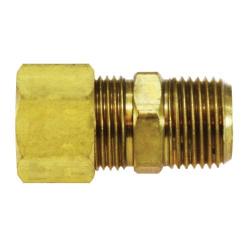 Brass drilled through tank adapter fitting with compression connection to male NPT pipe thread - 3/16 x 1/8 Compression Connector Drilled Thru