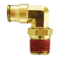 Brass 90-degree Swivel Elbow, allows for a leak-proof seal in NPT, BSPP, and BSPT ports - 4 Millimeter x 1/8 Push-In Swivel Male Elbow