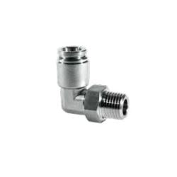 Right-angle male elbow fitting for fluid and air line systems — 3/8 x 1/4 PP Stainless Steel Male Elbow