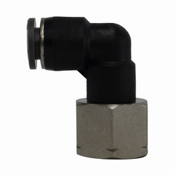Black elbow fitting with hex nut - 1/4 X 3/8 Push In X Female Iron Pipe Swivel Composite 90