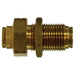 Push-in bulkhead union fitting for tubing in fluid line systems - 1/4 Push-In Bulkhead Union