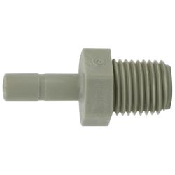 Versatile plastic fitting that adapts 1/2 stem to 3/8 male iron pipe — 1/2 x 3/8 Plastic Stem x Male Iron Pipe Adapter