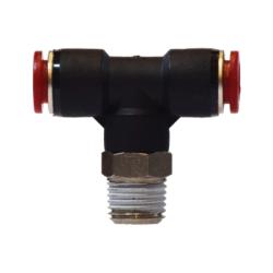 Lightweight push-in swivel tee for branching tube connections — 4mm x 1/8 Plastic Push-In Swivel Branch Tee