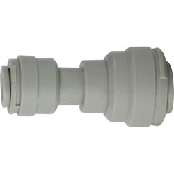 A gray plastic reducing push-in union - 5/16 x 1/4 Plastic Push-In Reducing Union