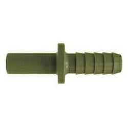 A green plastic hose barb adapter designed to connect a stem to a hose, intended for use in various plumbing applications - 3/8 Stem x 1/2 Hose Barb Plastic Adapter